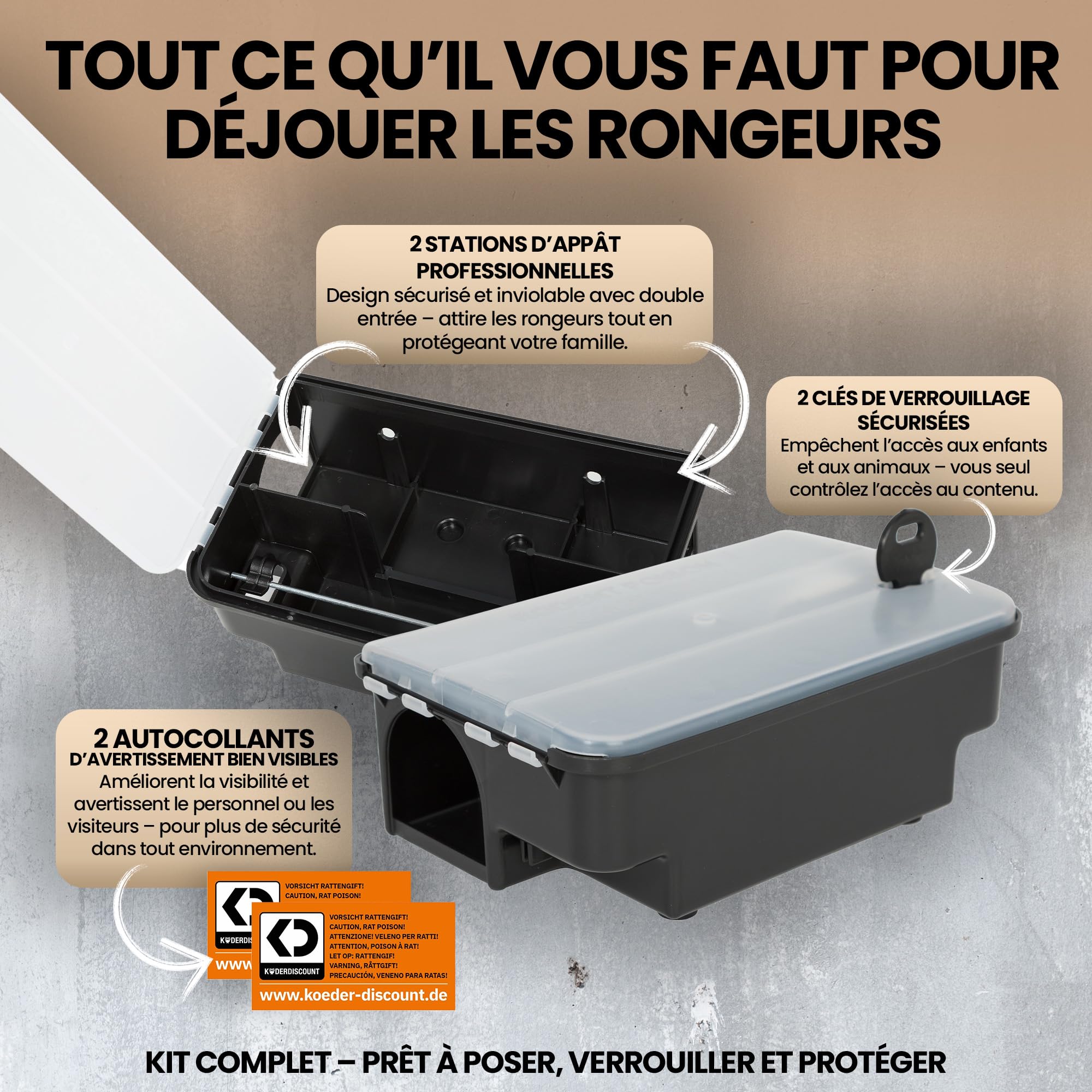 2× Stations d’Appât pour Rats – Couvercle Transparent pour contrôle Facile – Boîtiers très Robustes pour Une Utilisation sécurisée du Poison à Rats – Intérieur & extérieur (Poison Non Inclus)
