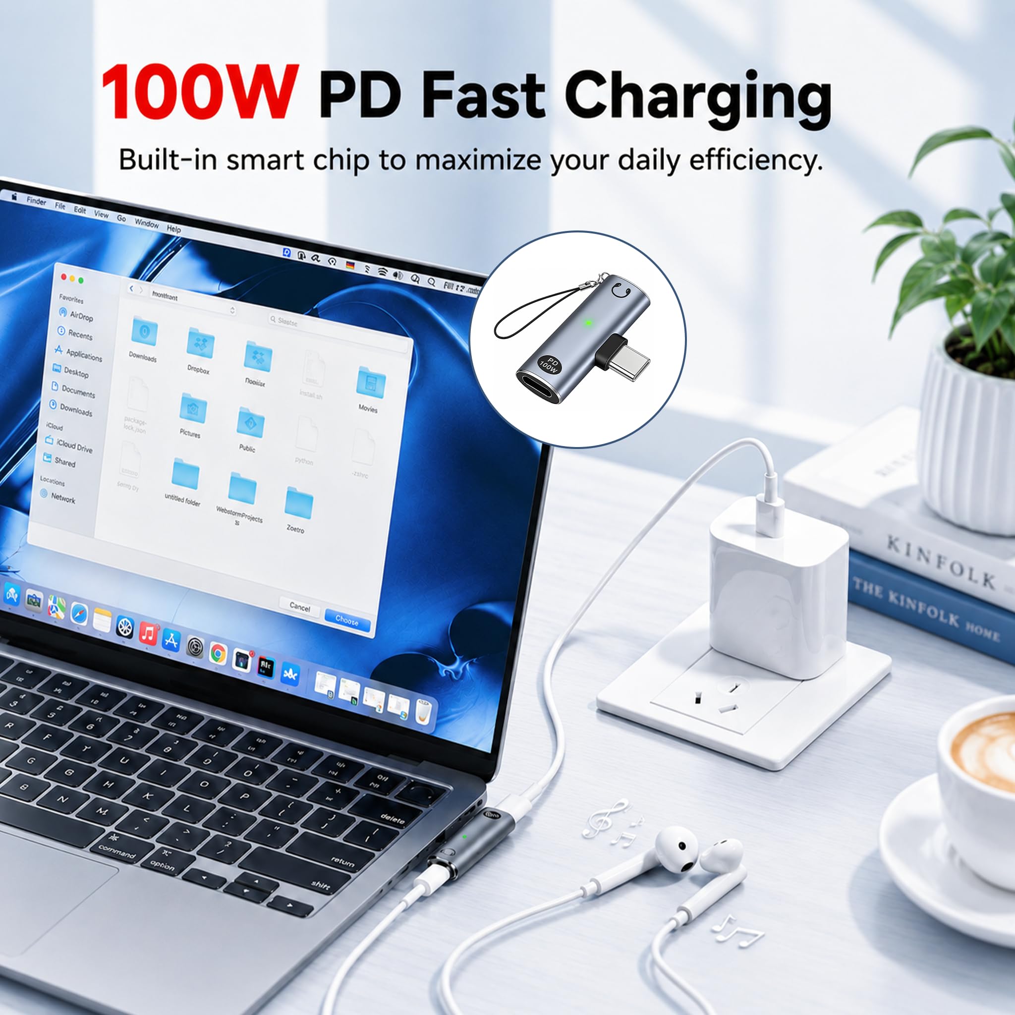 USB-C-Headset-Adapter mit Schnellladung 100 W, Adapter USB C Klinke 3,5 mm PD 100 W 2 in 1, Audio-Splitter Typ C mit Schnellladung PD 100 W, Konverter USB C auf Aux, Hören und gleichzeitig