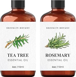Brooklyn Botany Tea Tree Essential Oil & Rosemary Essential Oil Set – 100% Pure & Natural – 4 Fl Oz Therapeutic Grade Esse...