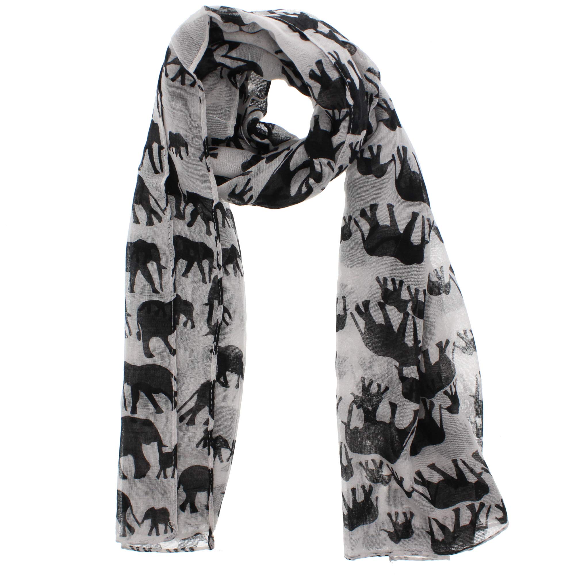 Zac's Alter Ego Women's White Bicolour Long Elephant Animal Print Oversized Scarf