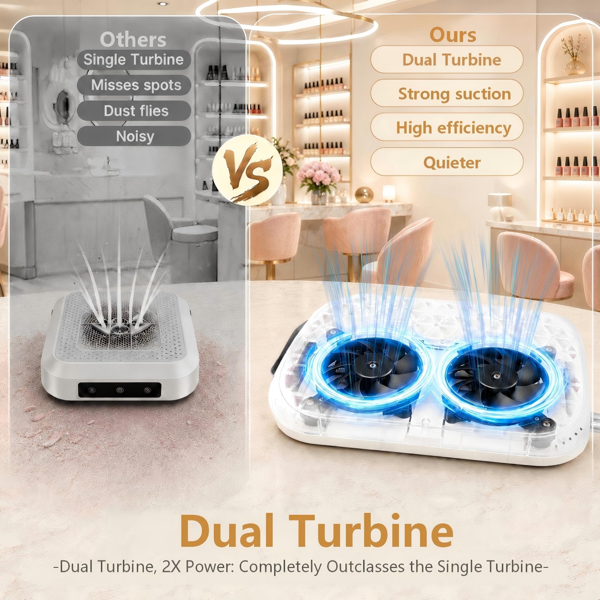 Dual Turbo - Colector de polvo de uñas profesional de 6000 RPM para salón y hogar