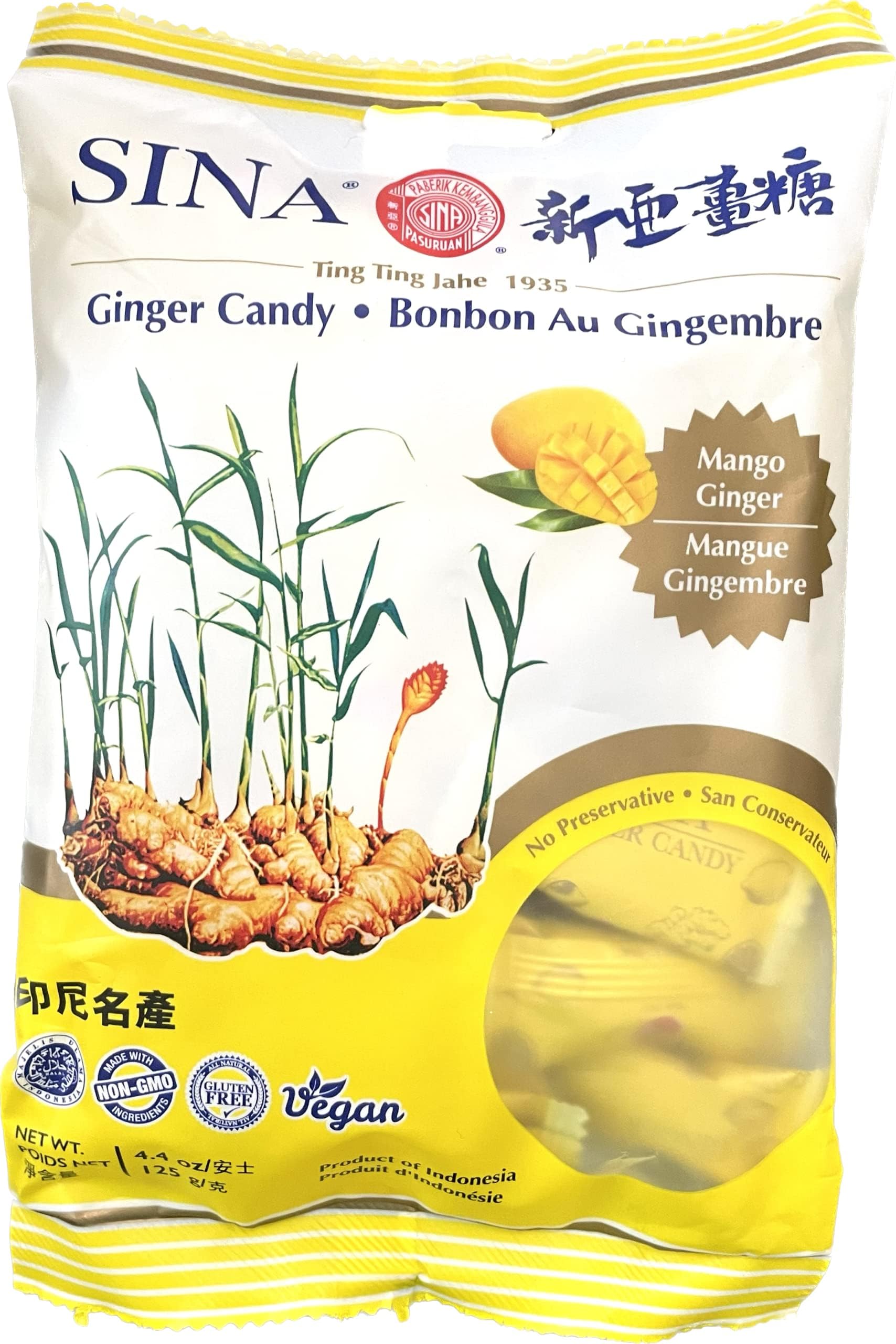 Ting Ting Jahe Ginger Chewy Candy with Mango, 4.4 oz