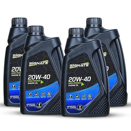 Signate 20W40 Engine Oil for Bikes 1L, 4 Stroke Engine Oil for Motor Cycle, Maximum Gear Protection & Efficient Performance Bike Oil (Pack of 4)