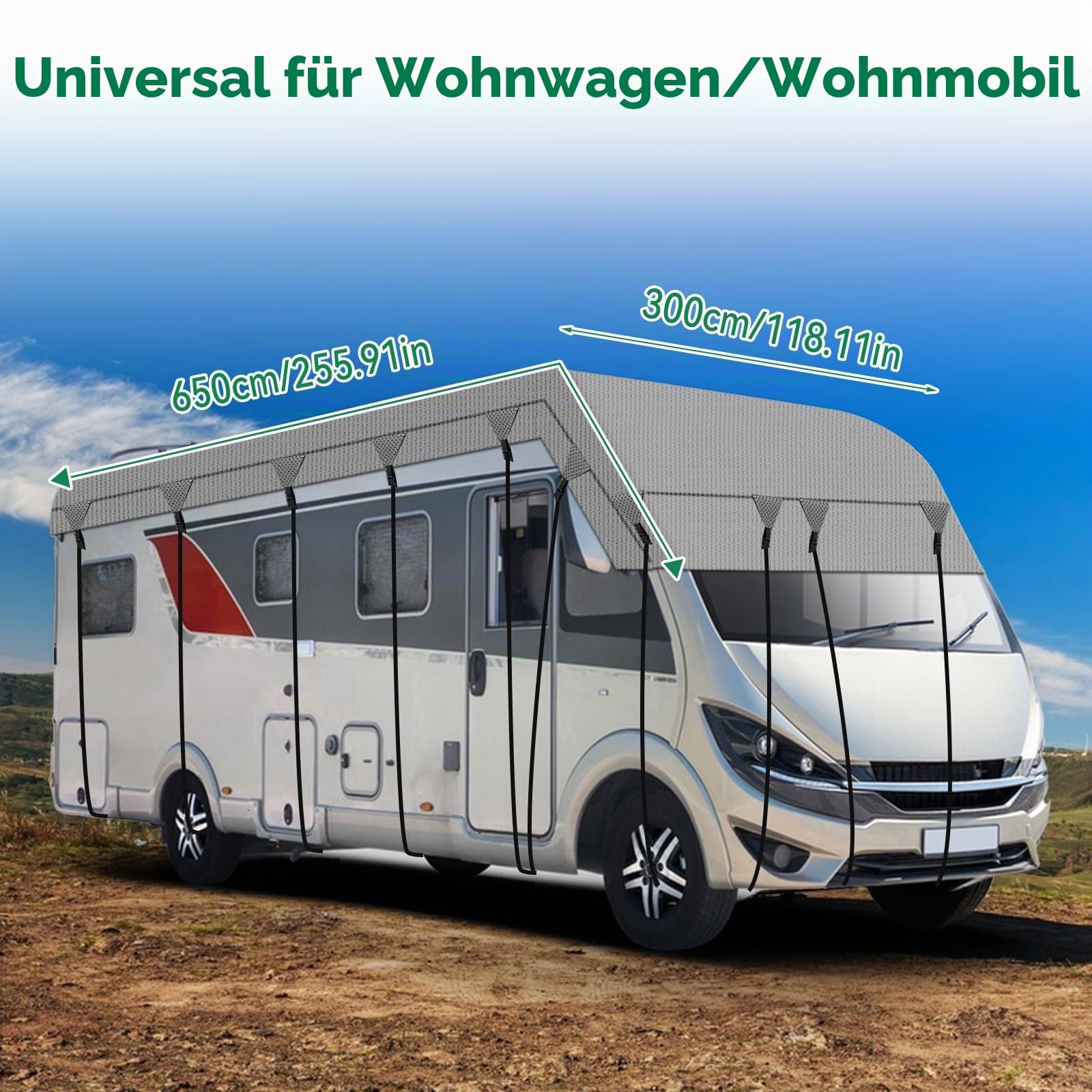 Wohnwagen-Wohnmobil-Dachschutzabdeckung, strapazierfähige 4-lagige wasserdichte Dachtop-Autoabdeckung, Allwetterschutz-Autoabdeckung für draußen, Sonne, Regen, Staub, UV-Schutz (3 x 6,5 m)