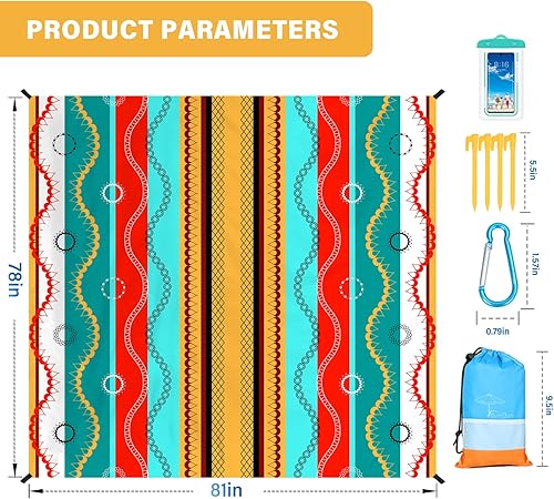 Miniatura 120 de Beach Blanket Oversized Extra Large 78" X 81",Waterproof Sandproof Beach Blanket 1-7 Adults Lightweight Durable for Travel Camping Hiking Picnic