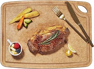 Elihome Classic Series Cutting Board for Kitchen- Natural Wood Fiber Composite, Dishwasher Safe, Eco-Friendly, Juice Grooves, Non-Porous, Reversible, BPA Free, Made in USA, 13"x 10" Medium- Natural