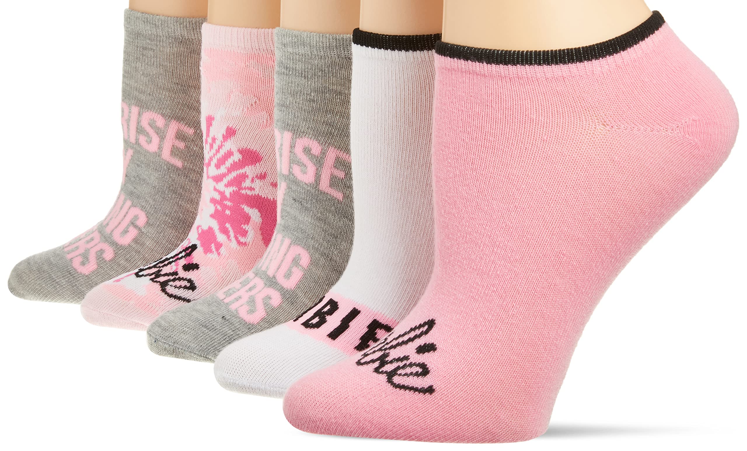 Barbie Women's Classic 5 Pack No Show Ankle Socks, Pink Assorted, 8-10 UK