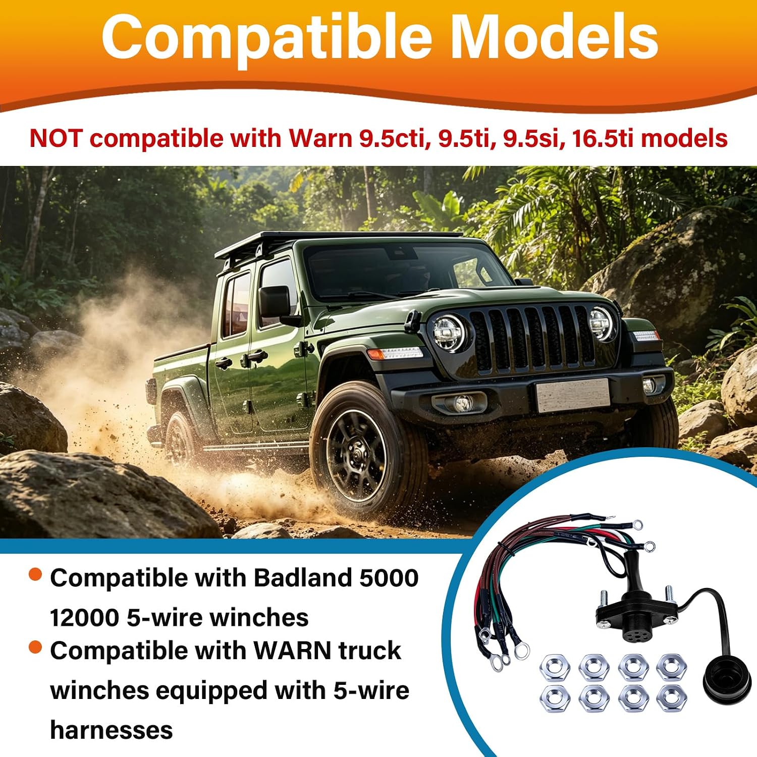 Winch Remote Control Female Socket Wiring Connector Harness Compatible with Badland 5000 12000 5-Wire Winches, Also Compatible with WARN Truck Winches Controller Plug,Replace 39886