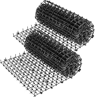 2 Rolls 2m x 28cm Prickle Strip Dig Stopper, Black Cat Repellent Mat Flat Prickle Strip with 8 Metal U Shape Pegs, Cat Spike Strips Pet Deterrent Mats for Garden, Fence