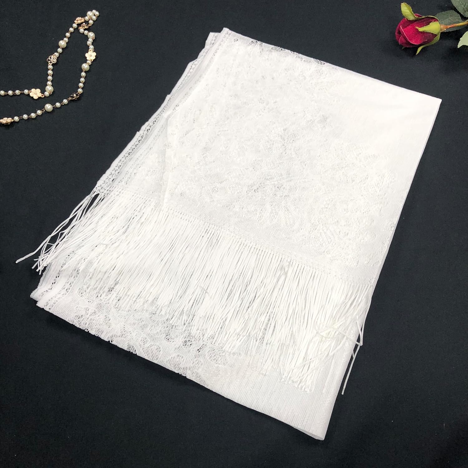 Women’s Floral Lace Shawls and Wraps for Evening Dress Fringe Lace Pashmina Scarf for Wedding Costume Party - Image 8