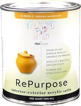 Majic Paints Interior/Exterior Satin Paint, RePurpose your Furniture, Cabinets, Glass, Metal, Tile, Wood and More, Golden Dandelion Yellow, 1-Quart
