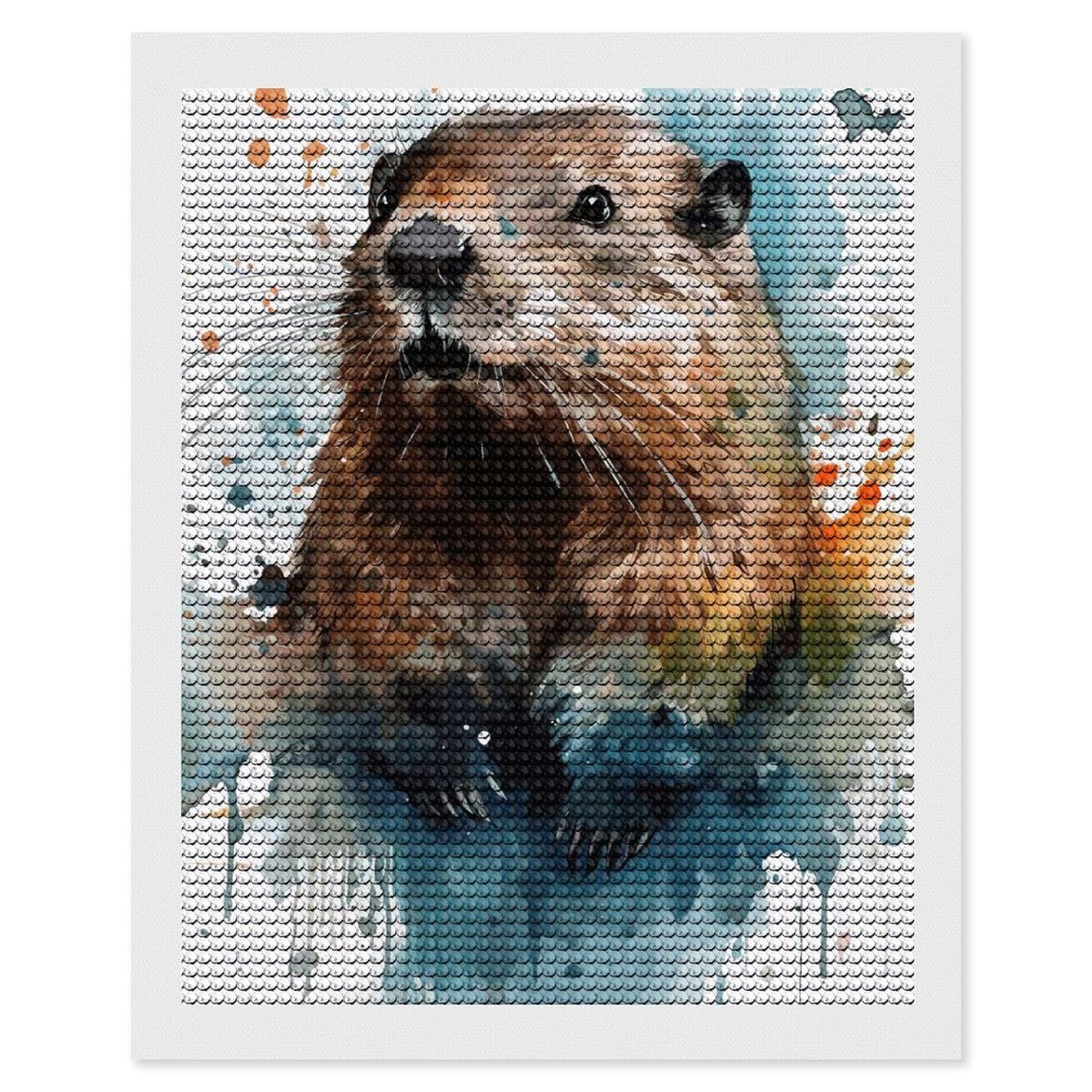 Junmoney Watercolor Beaver Portrait Diamond Painting Set 16"x20", Holiday Gift Idea, for Creative Relaxation, Fun Craft Experience, Vintage Style Decor