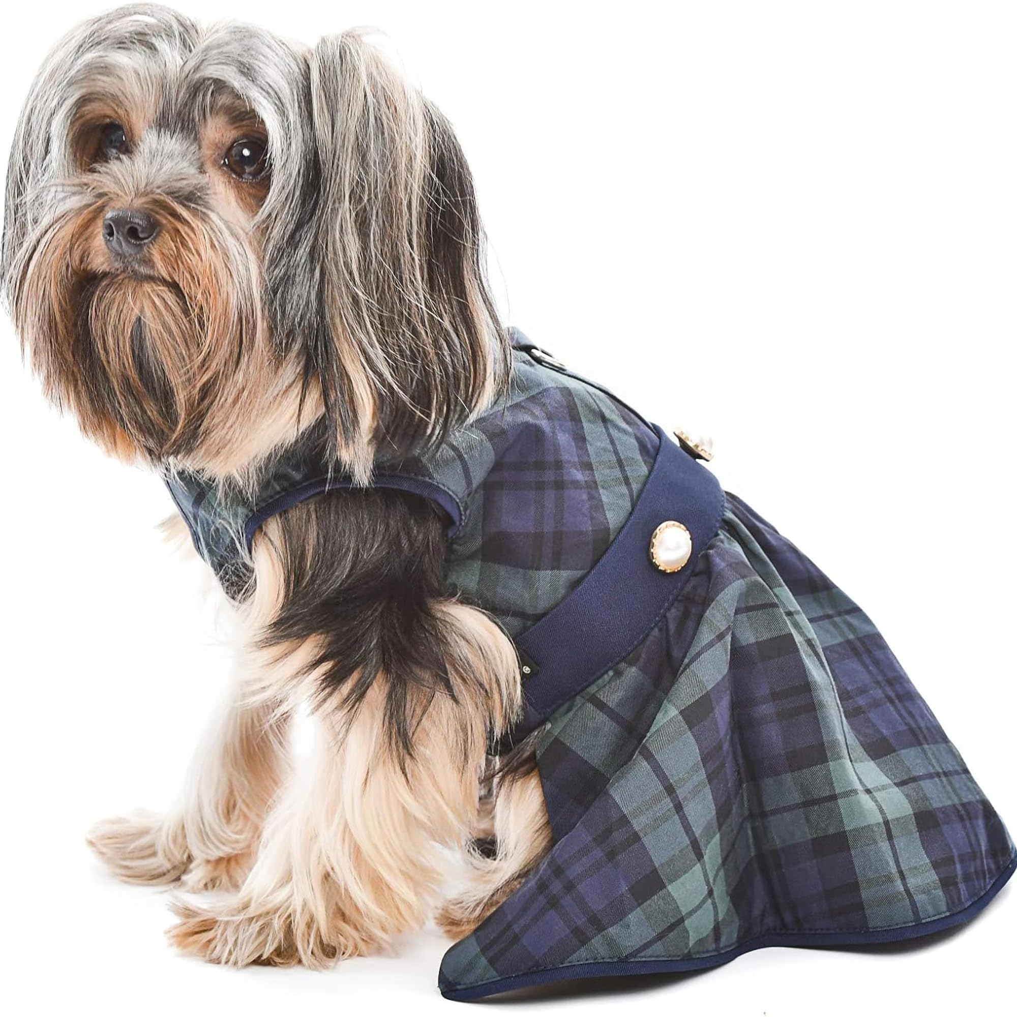 Parisian Pet Scottish Green Dress - Stylish Wedding Outfit - Lightweight Party Puppy Clothes - Dog Dresses for Small Dogs Girl S