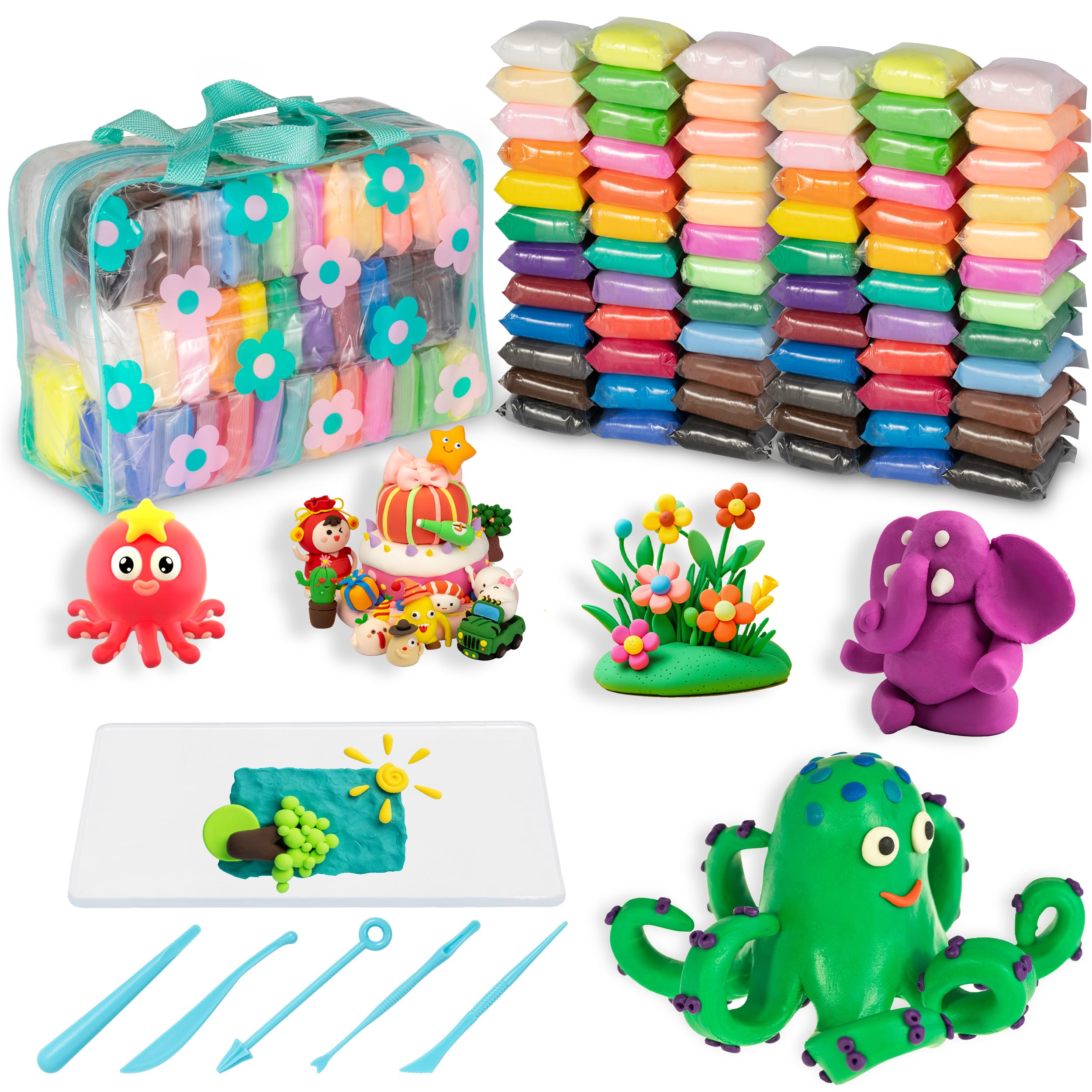 Set Pasta Da Modellare Per Bambini 69 Pezzi – 12 Colori Di Das Atossico – Gioco Cucina Hamburger, Pizza E Gelato – Per Bambine E Bambini 3-12 Anni