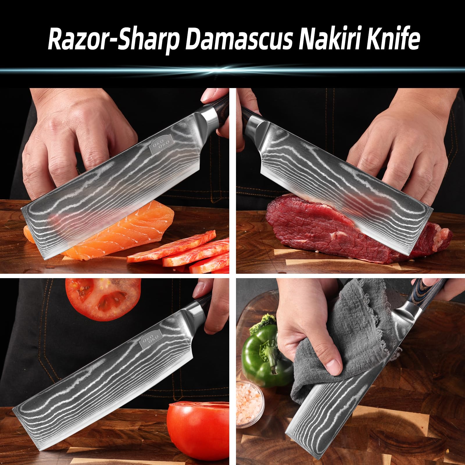 Nakiri Knife, 7-Inch Kitchen Nakiri Knives with 9Cr18MoV Steel Core, Razor Sharp Japanese Vegetable Knife for Home - Multipurpose Kitchen Knife with Wood Handle in Gift Box — Amazon image 5