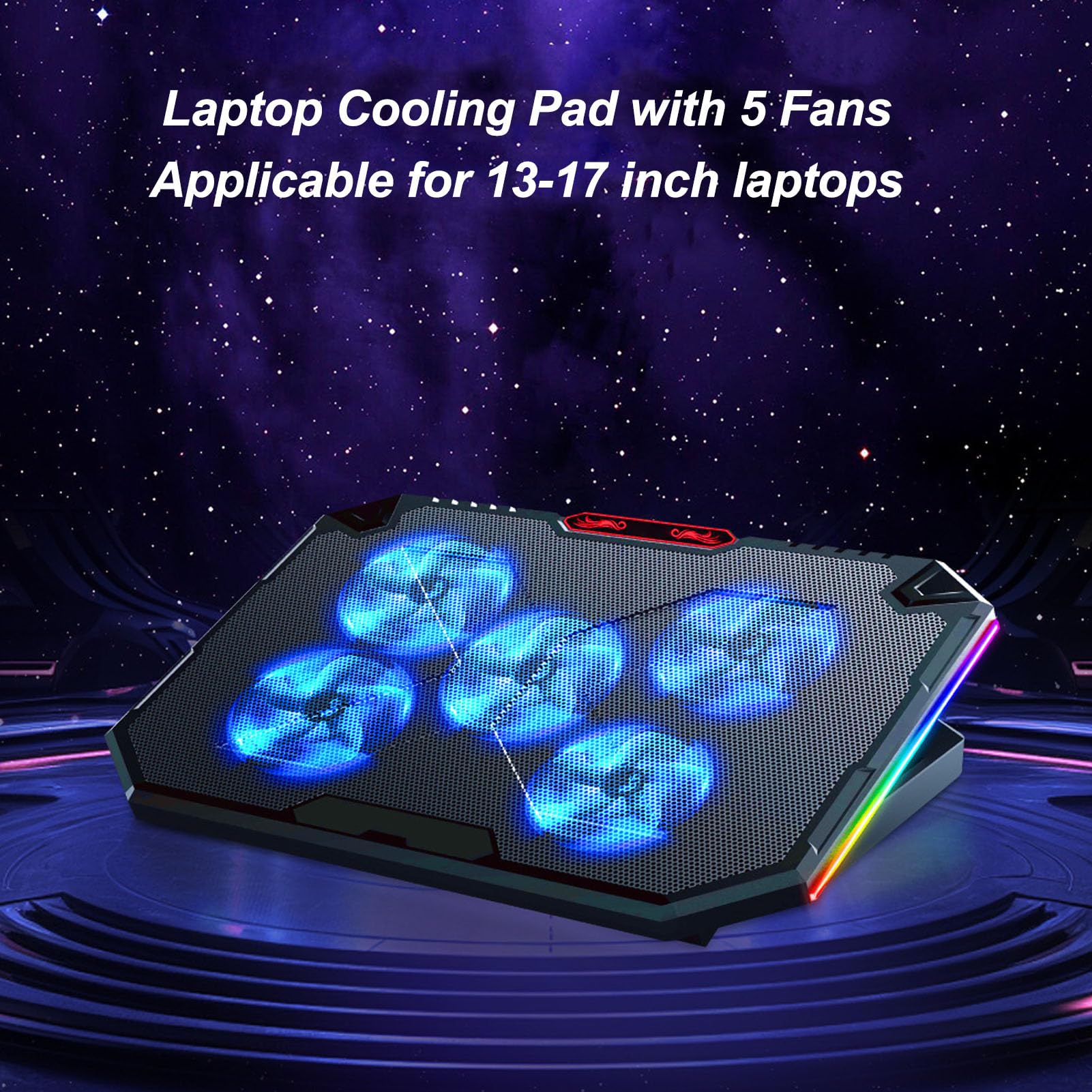 Podkładka chłodząca do laptopa z 5 wentylatorami, wysokościowy stojak chłodzący do notebooka, podkładka chłodząca RGB do laptopów 13 17 cali, wydajne rozpraszanie ciepła z wentylatorami zasilanymi
