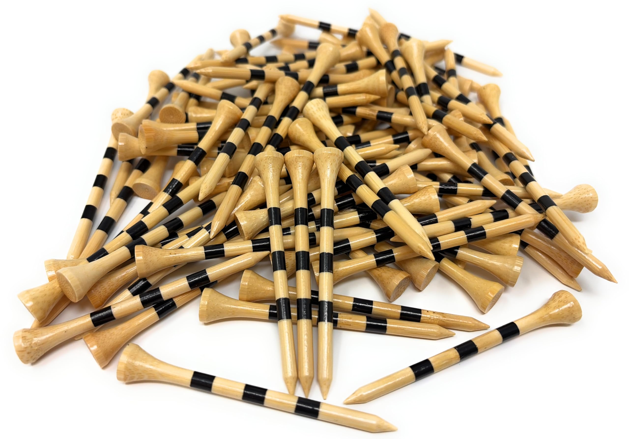 NorthPointe Golf Tees Bamboo 3 1/4" Bulk 100 Count Bags Durable in Multiple Designs (Natural Tee w/ 3 Black Stripes)
