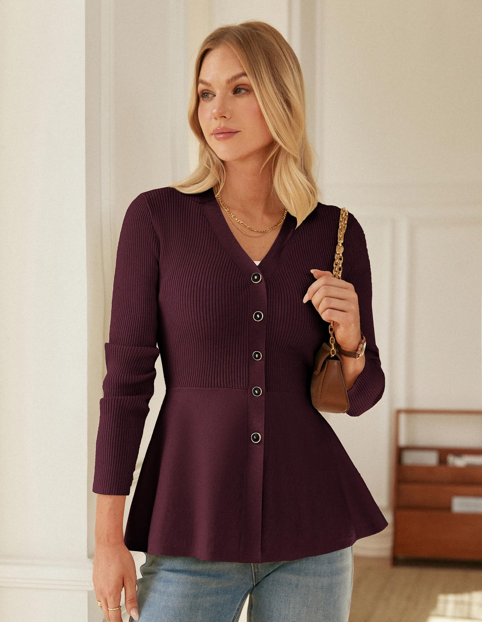 GRACE KARIN Chaqueta de punto para mujer, línea A, manga larga, cárdigan de otoño, tiempo libre, bolero, chaqueta elegante