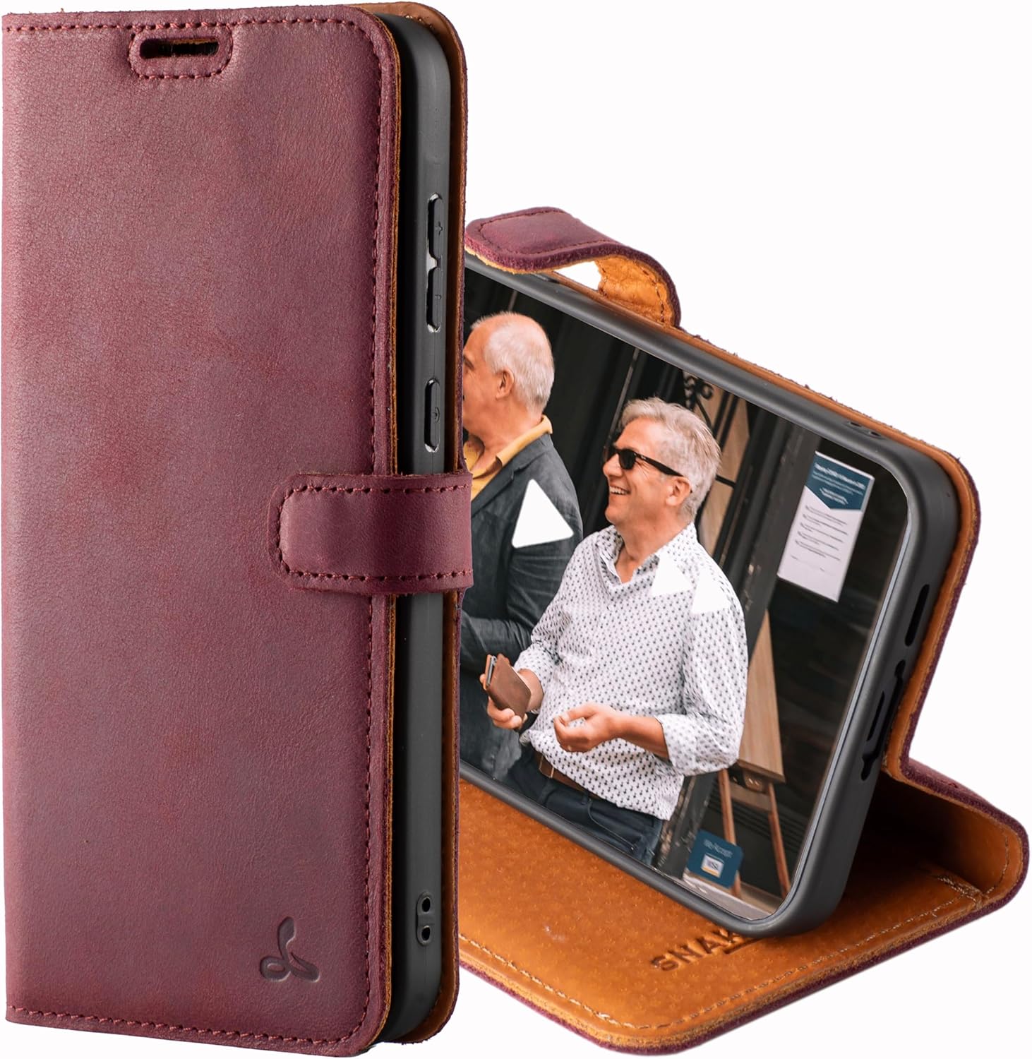 Snakehive Leather Wallet for Samsung Galaxy A55 5G - Real Leather Wallet Phone Case - Genuine Leather with Viewing Stand and 3 Card Holder - Flip Folio Cover with Card Slot (Plum)