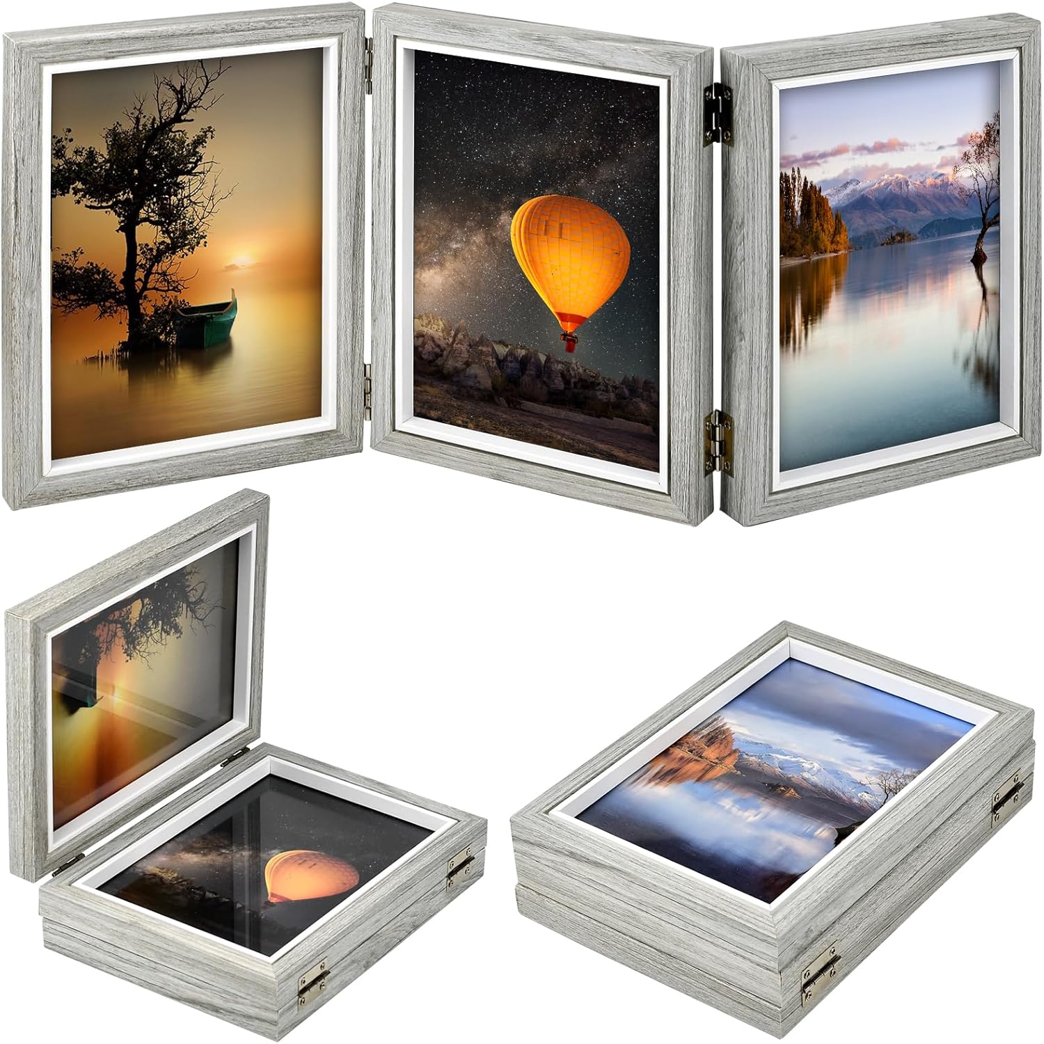 HOMEPIC 5x7 Triple Picture Frames Hinged 3 Photos Frame