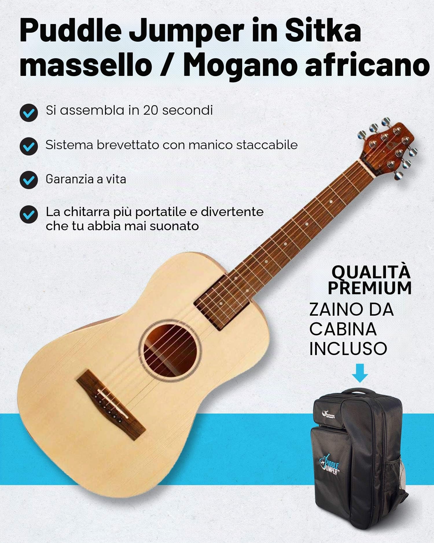 Journey Instruments Solid Sitka PJ410N - Chitarra acustica pieghevole da viaggio