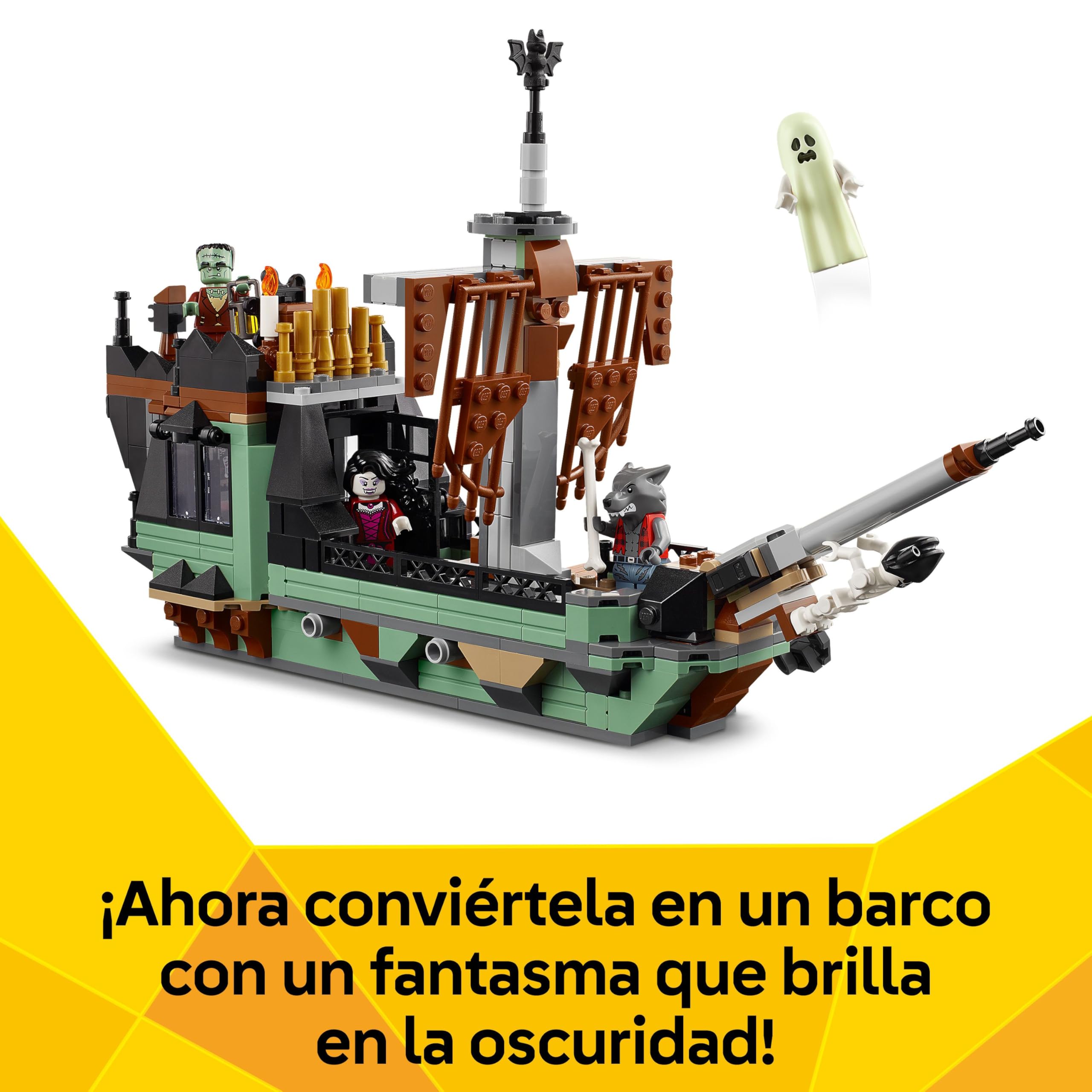 LEGO Creator 3 en 1 Mansión Encantada - Casa de Juguete Interactiva Transformable en Barco Fantasma o Tren - 5 Minifiguras Inc. Frankestein y Hombre Lobo - Regalo para Niños y Niñas de 9+ Años 31167