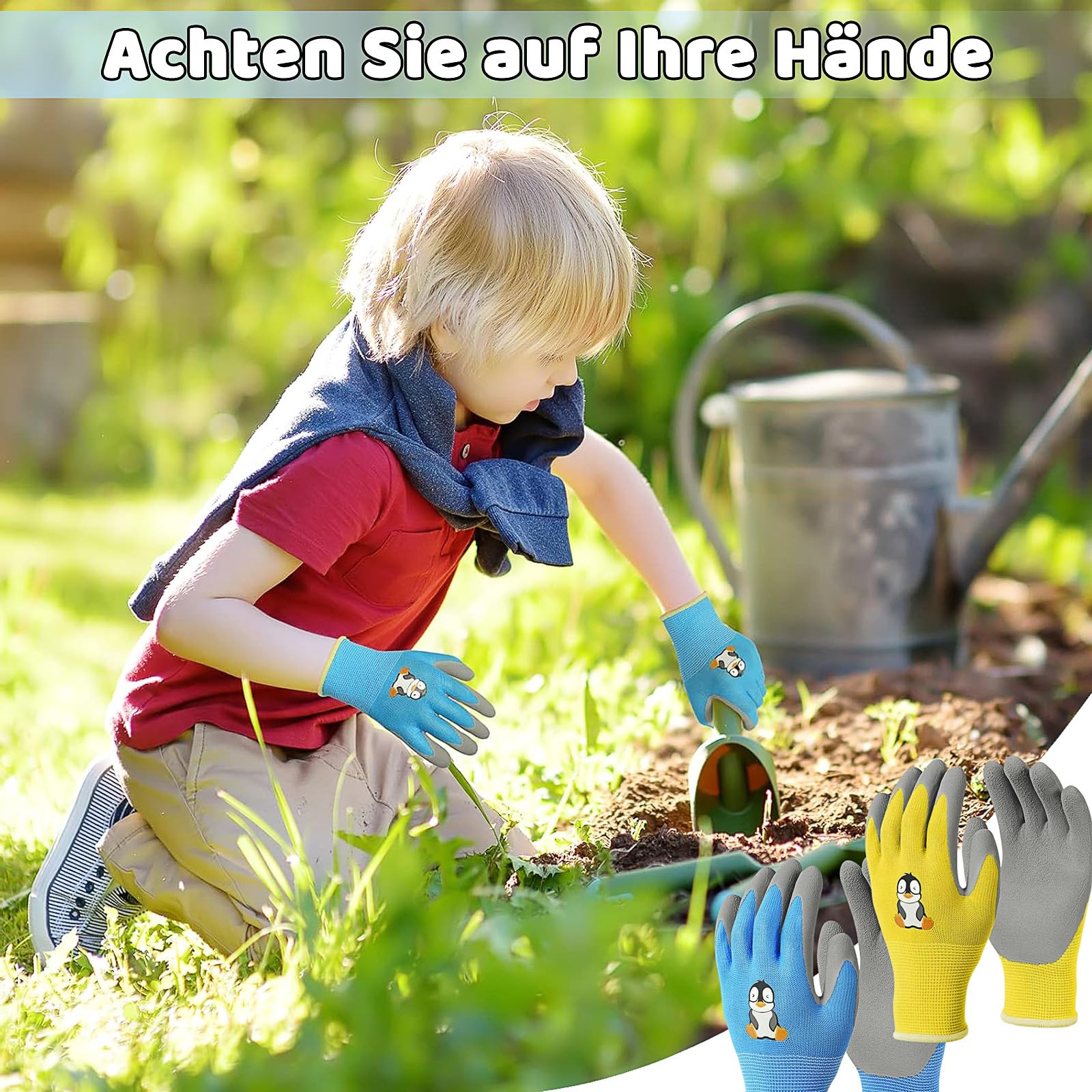 Mulaibdin 2 Paires Gants Jardinage Enfant, Gants De Travail Latex, Gant Jardinage Anti Epine Avec 3 Outillage De Jardin Pour Enfants, Gants Jardinage