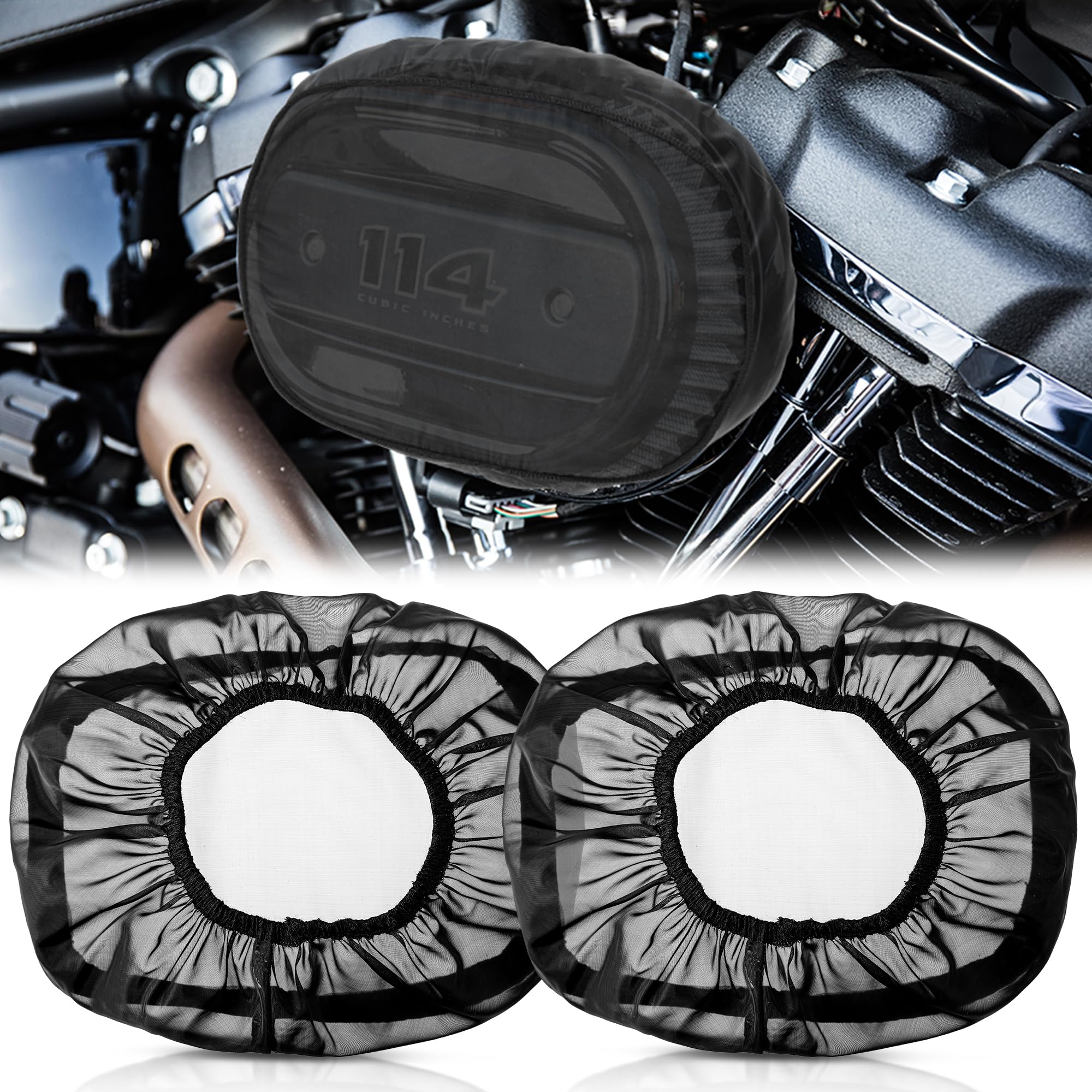 Meonum 2 Pack Air Filter Waterproof Rain Sock Covers, Compatible with Harley 114 Road King/Touring/FLHR/FLHX/Dyna/Softail, Air Cleaner Dustproof Protective Wraps Covers-image-40