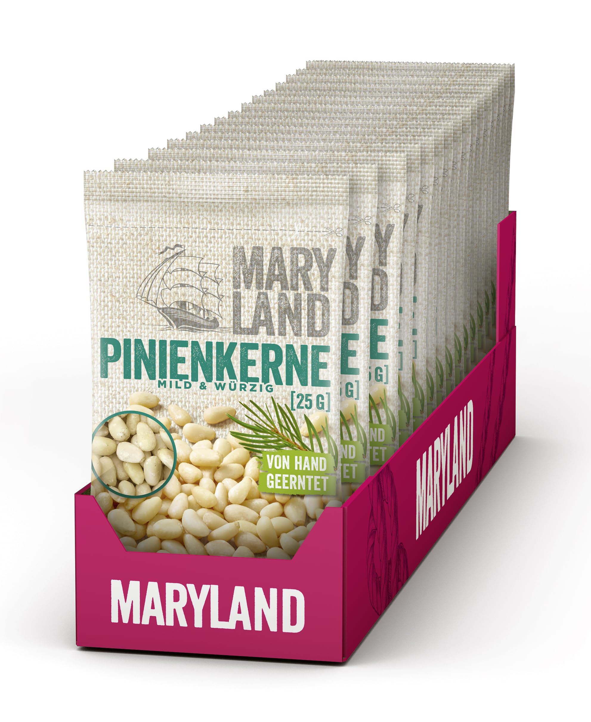 Maryland Pinienkerne 25g Beutel 16er Pack – Pinienkerne naturbelassen, vegan, frei von künstlichen Aromen, ohne Zusatzstoffe – Im kompakten Format genießen (16 x 25g)