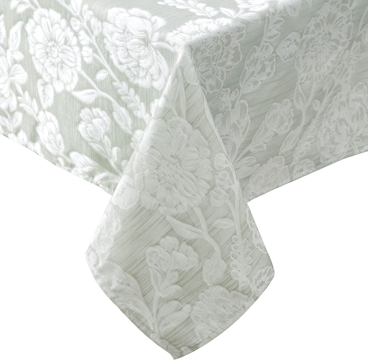 Laura Ashley Wrinkle Resistant Annaleigh Tablecloth, 60" x 120", Sage | Luxurious jacquard woven fabric plus the durability of polyester in a pretty tone-on-tone floral design