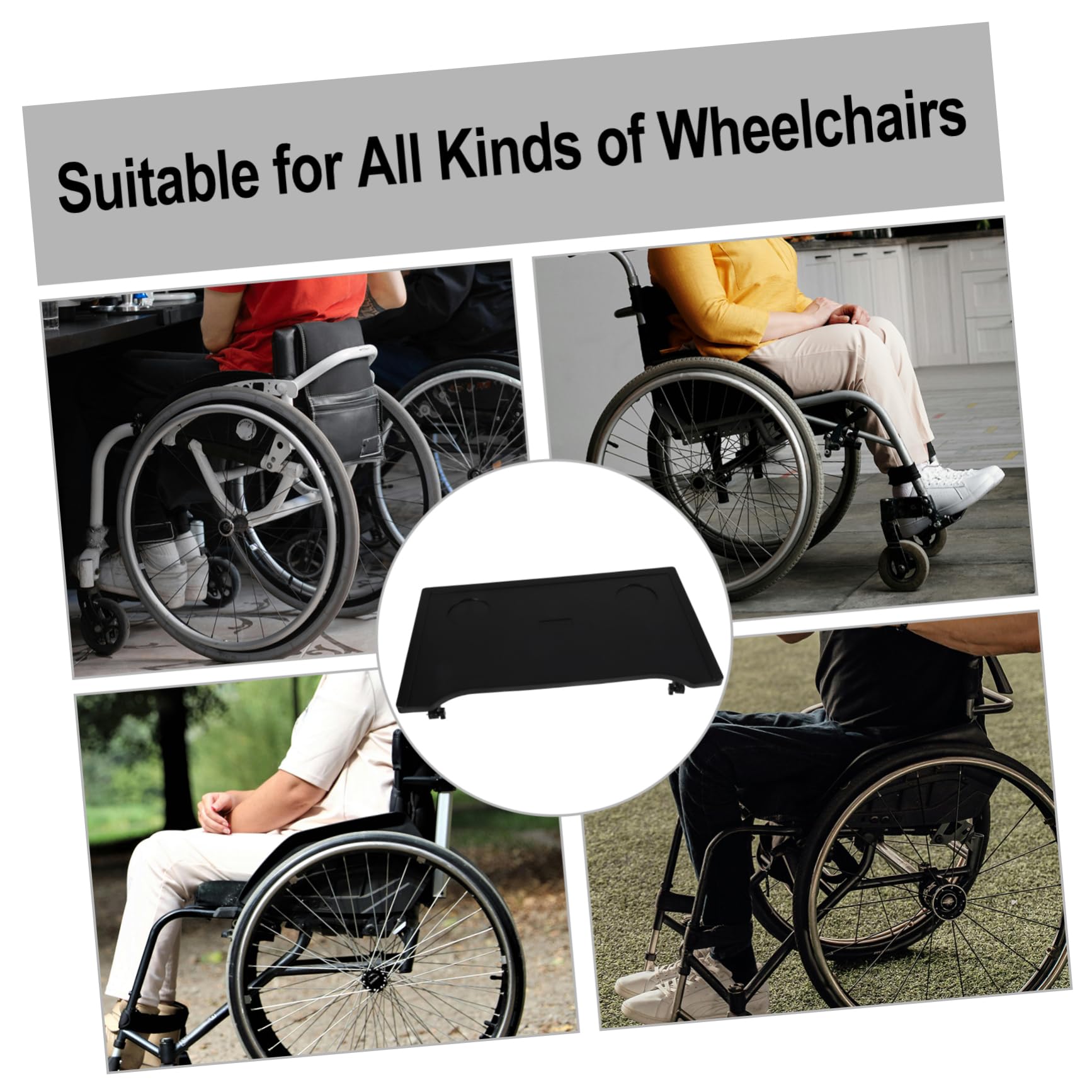 Faltbarer und Abnehmbarer Rollstuhltisch mit Tassenhalter Universelles Leichtes Tablett für Erwachsene für Rollstühle und Mobilitätshilfen Schwarz