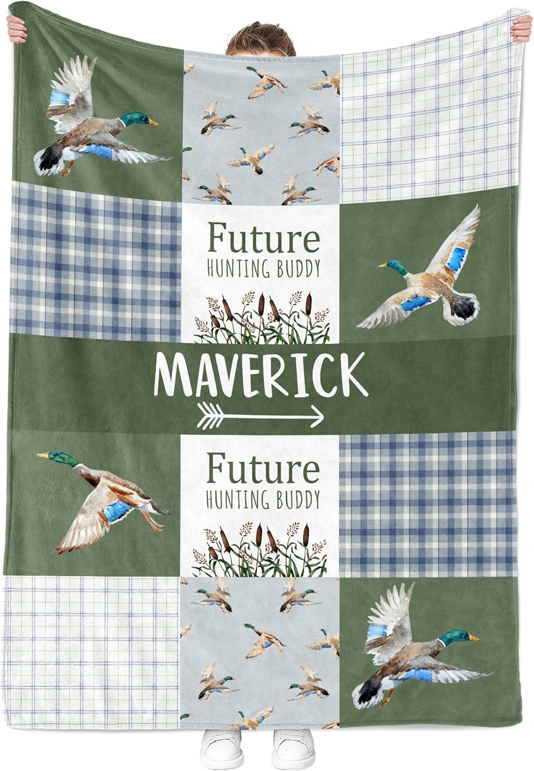 MDPrints Duck Hunting Personalized Baby Blankets for Boys, Personalized Baby Gifts with Name, Customized Baby Blanket, Newborn Boy Gift, Soft Fleece