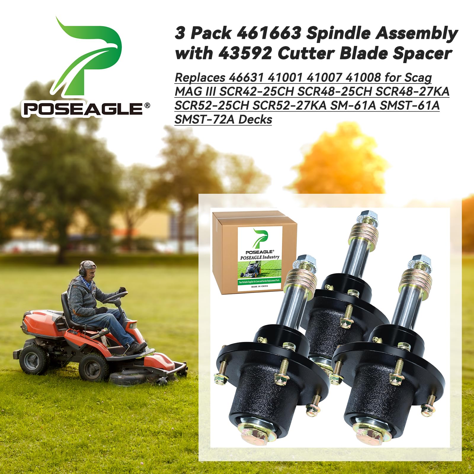 Amazon.com : POSEAGLE 3 Pack 461663 Spindle Assembly Scag for 40