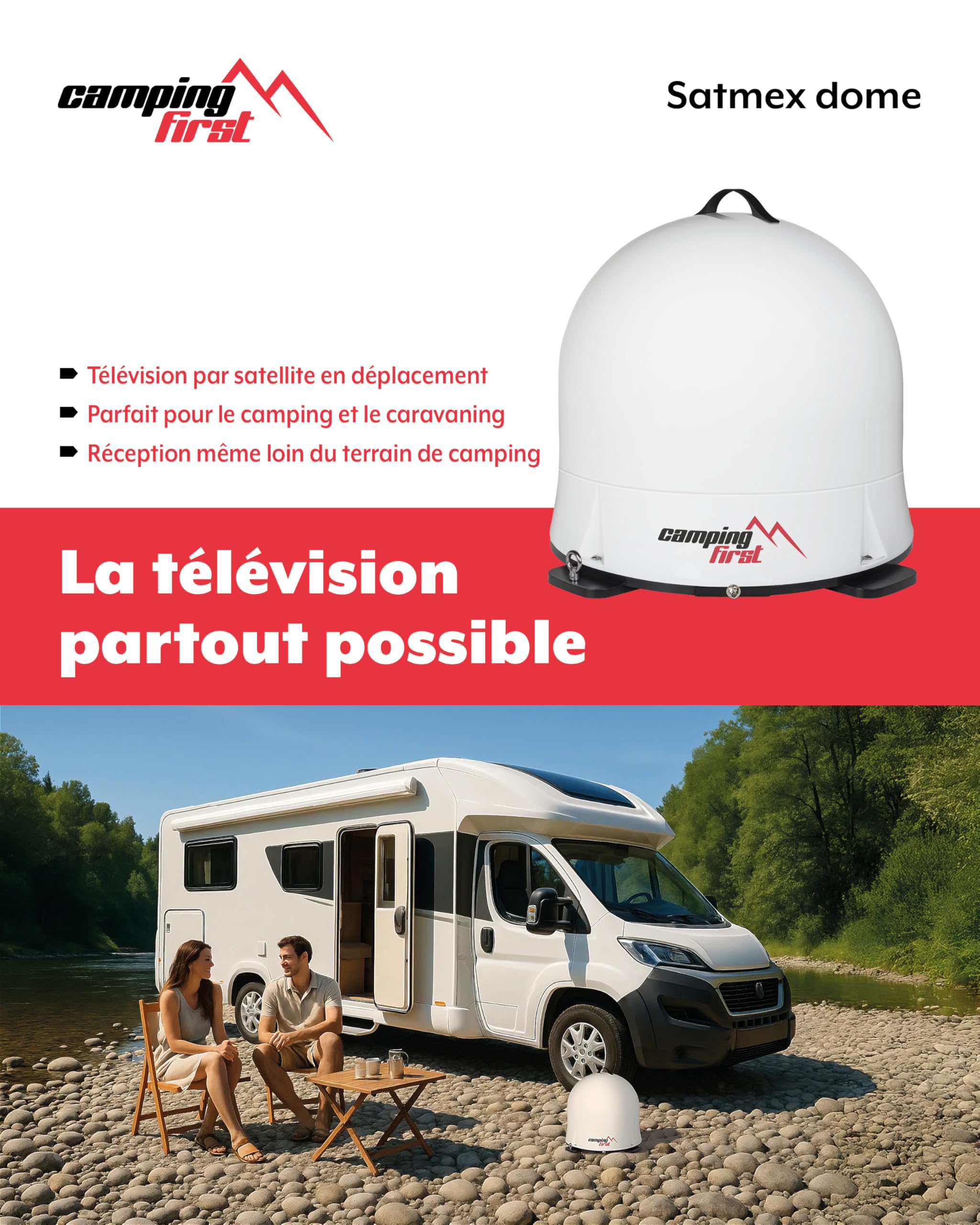 Satmex Dome – Antenne Satellite Mobile Automatique – Blanc | Alignement automatique sur Astra 19,2°E, dôme robuste, sans alimentation externe nécessaire