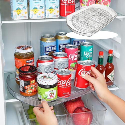 Organizador cuadrado Lazy Susan para refrigerador, diapositiva y rotación de 360 y organización y almacenamiento para refrigerador, 16.53 pulgadas