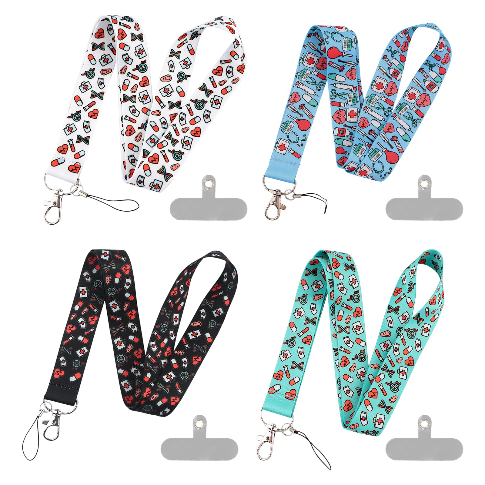 Astralong 4 Pcs Phone Lanyards with 4 Pads, Detachable Printed Neck Strap, Multifunctional Anti-Theft Mobile Phone Lanyard, Universal Clip and Go Strap for ID Badges and Most Smartphones