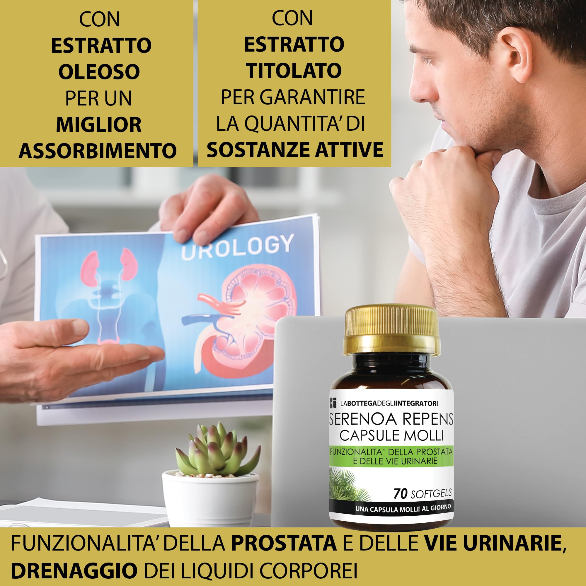 SERENOA REPENS 320 MG TITOLATO AL 90% | 70 SOFTGELS | CAPSULE MOLLI PER LA PROSTATA E PER LE VIE URINARIE | 1 PERLA AL GIORNO | LA BOTTEGA DEGLI INTEGRATORI (1 Confezione da 70)