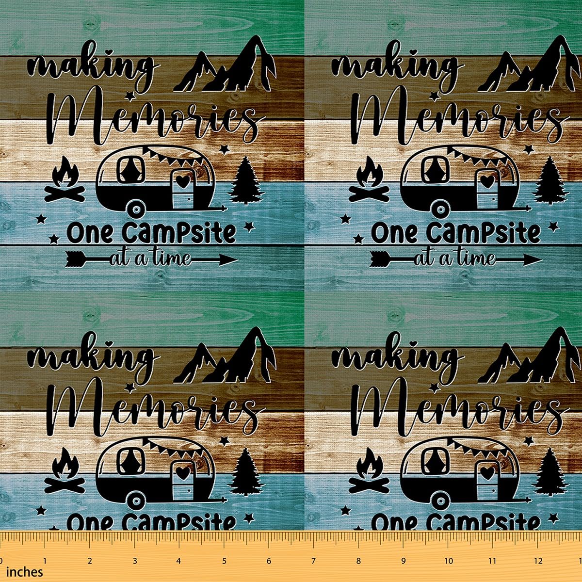 Feelyou Kids Camper Fabric by The Yard 3 Yards Happy Camping Upholstery Fabric for Chairs RV Decorations Vintage Wooden Decorative Waterproof Outdoor