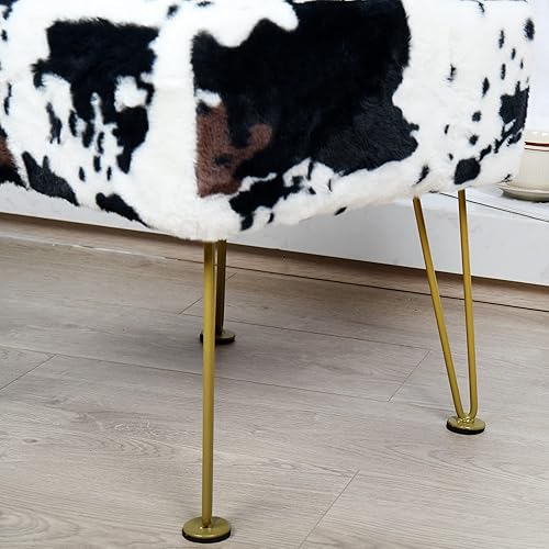 Miniatura 68 de Banco otomano rectangular largo de vaca de piel sintética para entrada, reposapiés suave y peludo, 46 x 16 x 17 pulgadas, banco de asiento