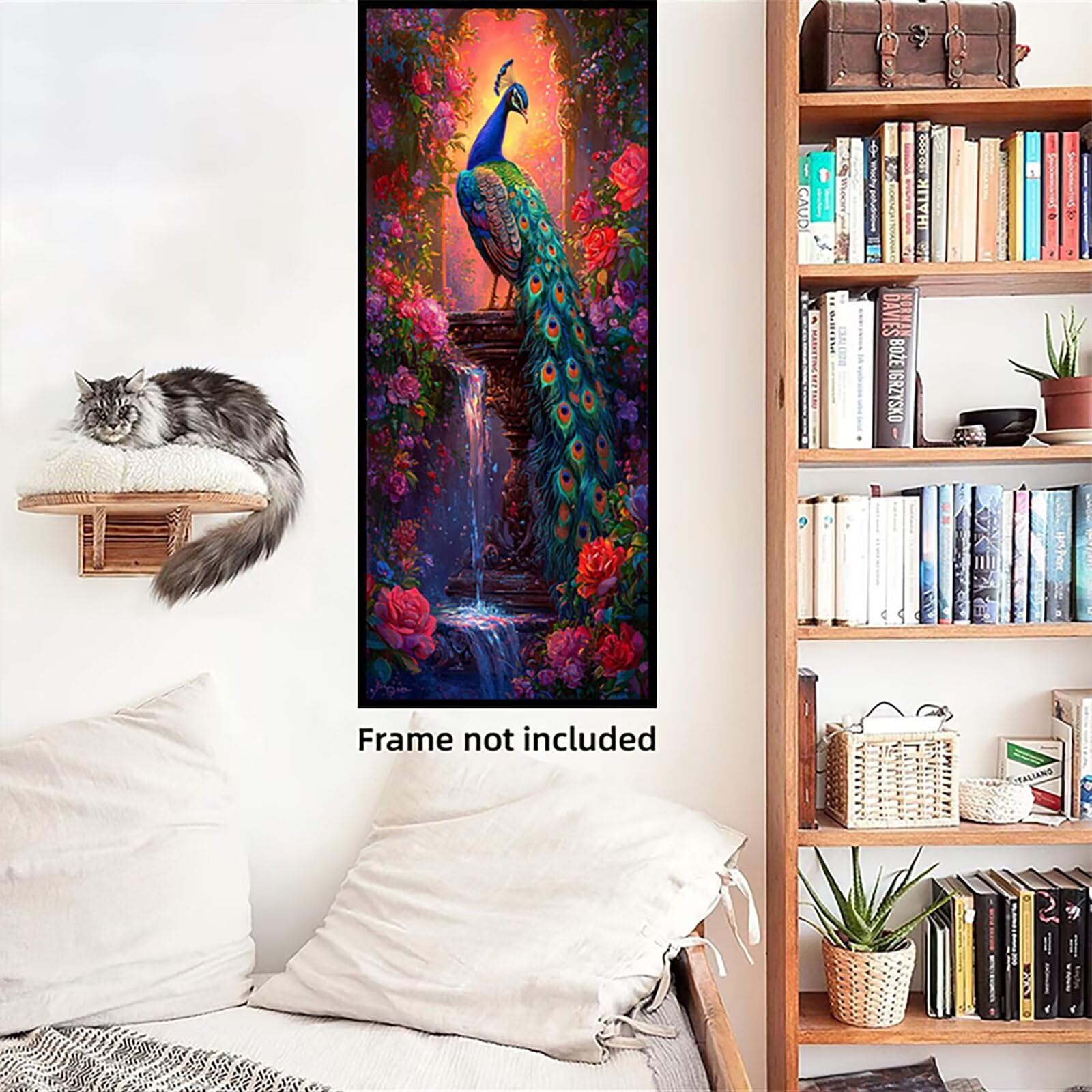 Malen Nach Zahlen 50x150cm Leinwand Blumen Malen Nach Zahlen Erwachsene mit Ohne Rahmen, DIY Kreativ Set für Erwachsene mit Pinseln und Acrylfarbe, Zimmer Deko Pfau Landschaft Geschenk, P0M-890