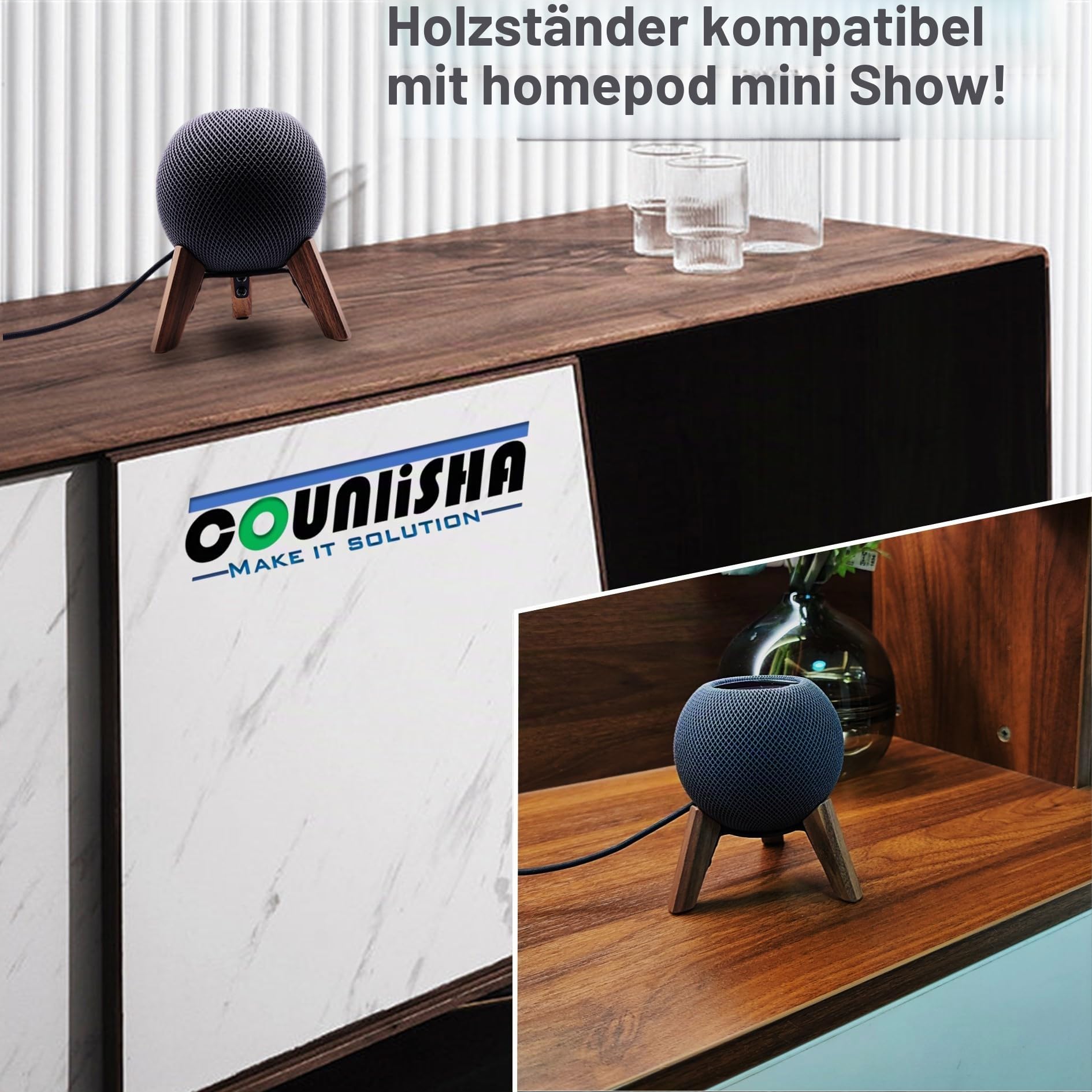 Echtholz ständer für Homepod Mini 2020, Sicheres Stativhalter Zubehör, Stabile Holzhalterung schützt Home Pod Mini Smart Lautsprecher (Nussbaum)