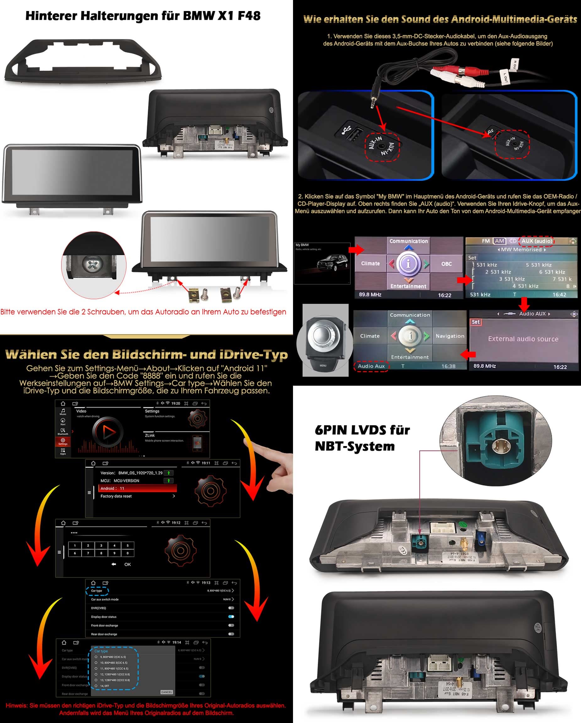 Erisin 10,25 pollici 8-Core 4GB+64GB Android 14 Autoradio Bluetooth GPS Navigatore per BMW X1 F48 2016-2017 sistema NBT Supporta CarPlay senza fili Android Auto DAB+ WiFi 4G USB TPMS DVR IPS Schermo