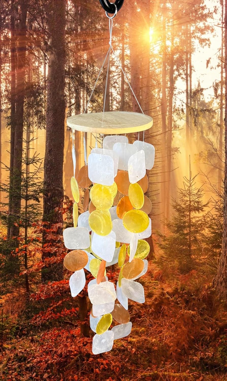 Top Brass 24” Capiz Seashell Windchime – Bright Colorful Square and Round Shells – Orange, Yellow and White - Soothing Soft Sounds, Relaxing Calming Tones - Hanging Outdoor Porch Patio Décor, 40701