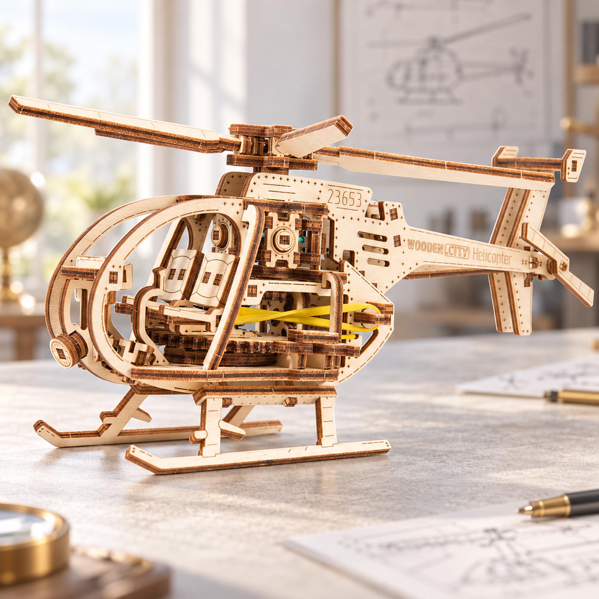 レトロな 木製オブジェ  ヘリコプター Amazon | WOODEN.CITY ヘリコプター 3D 木製パズル – 大人用木製モデル
