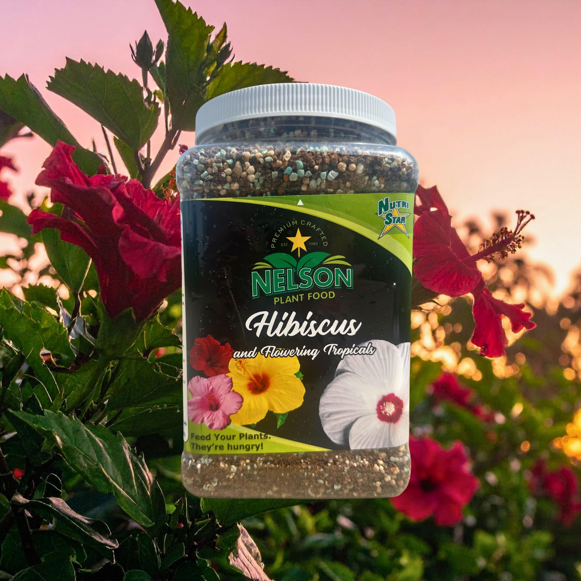 NELSON PLANT FOOD NutriStar Hibiskus und blühende Tropicals im Bodenbehälter, für drinnen und draußen, Granulat-Dünger, 0,9 kg