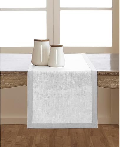 Solino Home Camino de mesa de lino de 108 pulgadas de largo, color gris y blanco suave, 100% lino puro, de 14 x 108 pulgadas, para comedor, día del
