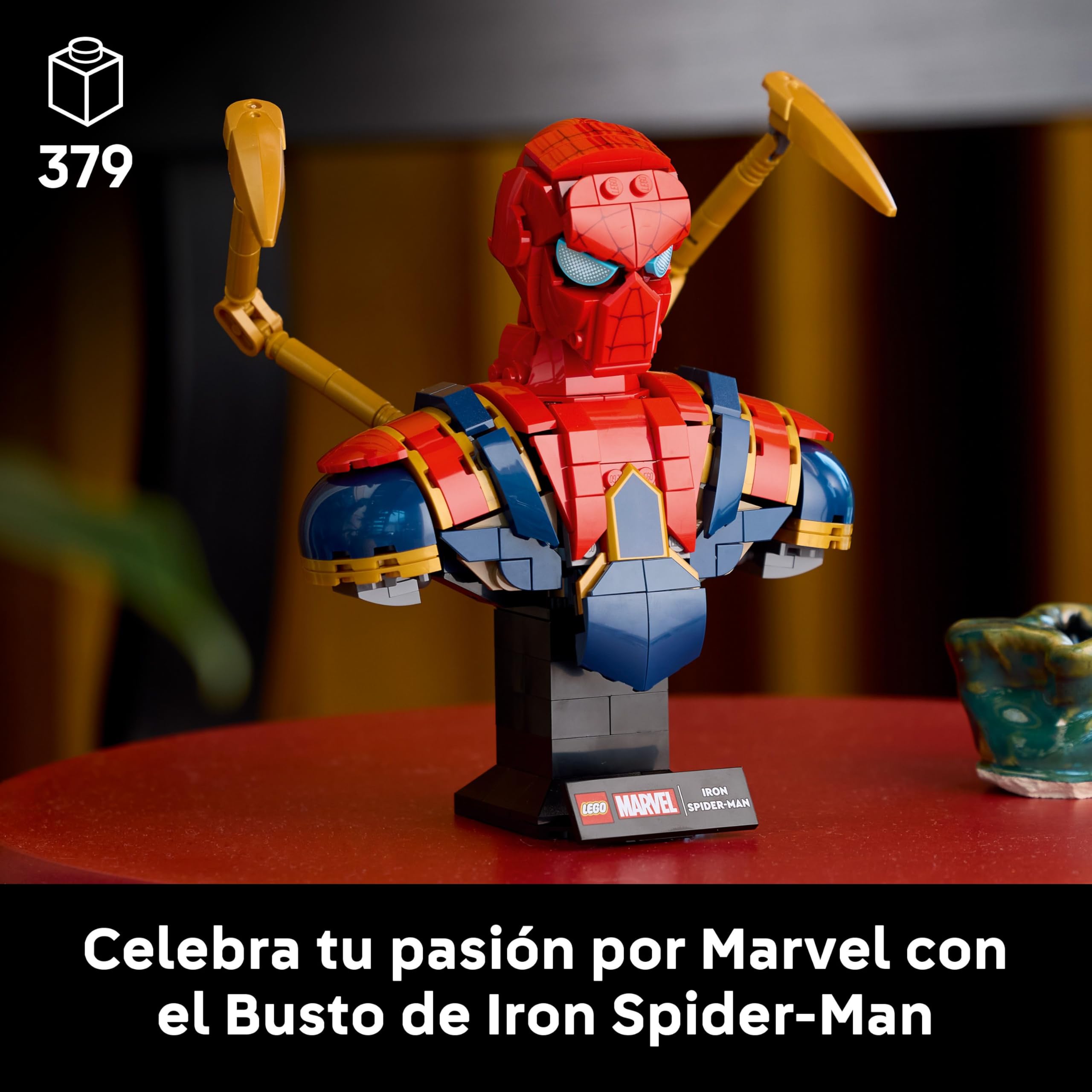 LEGO Marvel Busto de Iron Spider-Man - Maqueta para Adultos de Figura de Superhéroe con 2 Brazos Móviles, Cabeza Giratoria y Minifigura - Regalo de la Colección Vengadores para Hombres y Mujeres 76326