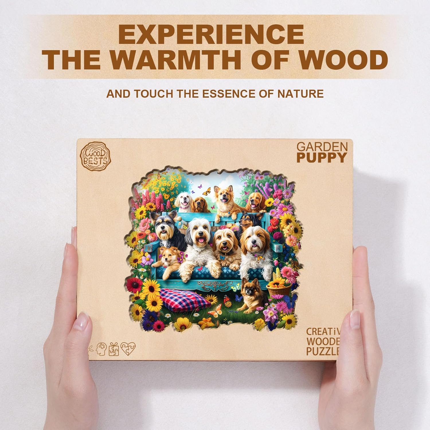 Wooden Puzzles for Adults, Garden Puppy Puzzle, Challenging Wooden Jigsaw Puzzle, Wood Adults Puzzles Birthday for Women Men (L-13.4 x 12.2in 275 Piece)