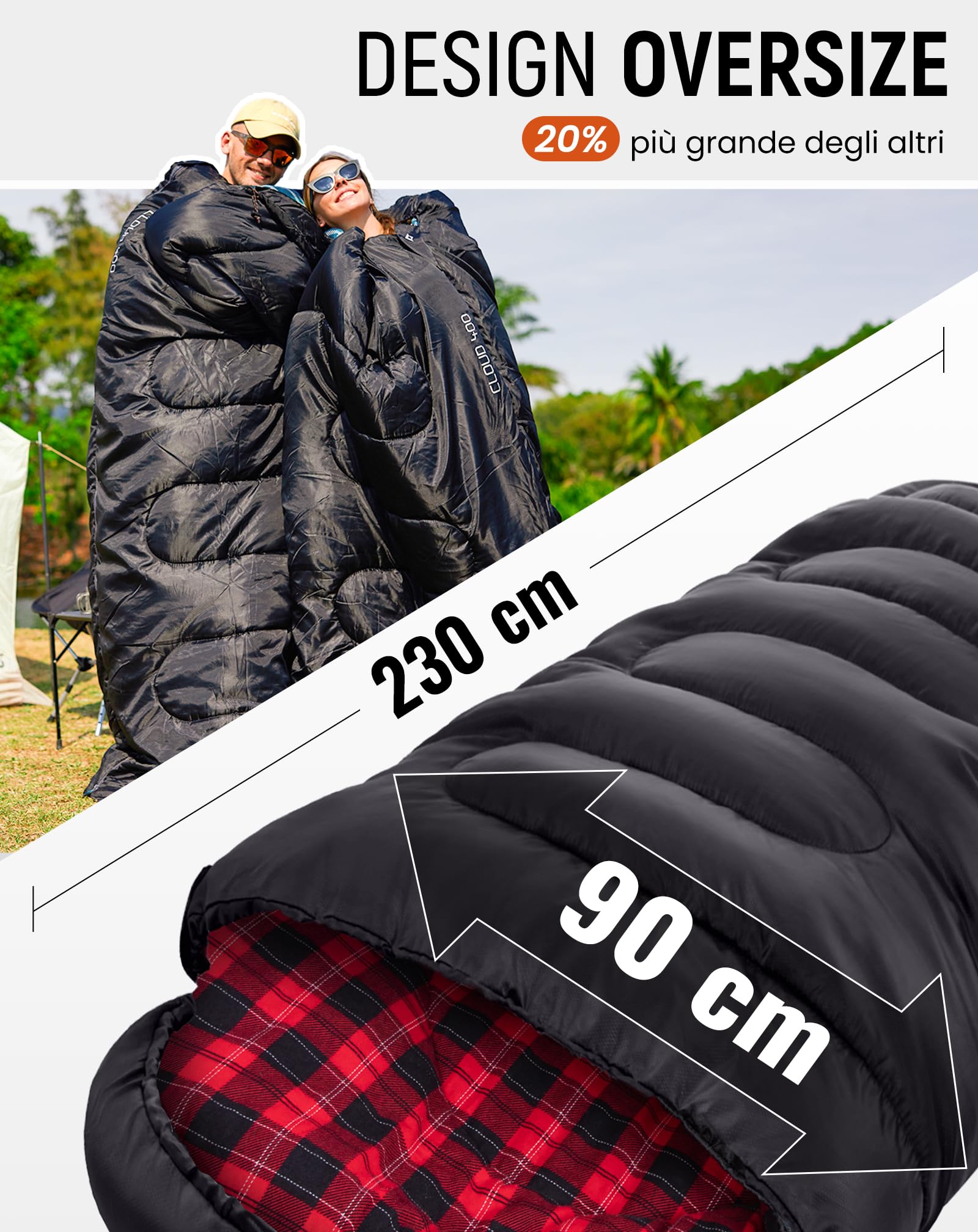 KingCamp Sacco a Pelo Invernale,4 Stagioni,Adulti XL in Flanella Cotone 230 x 90 cm,Caldo, Portatile Leggero Sacchi Pelo Campeggio all'aperto