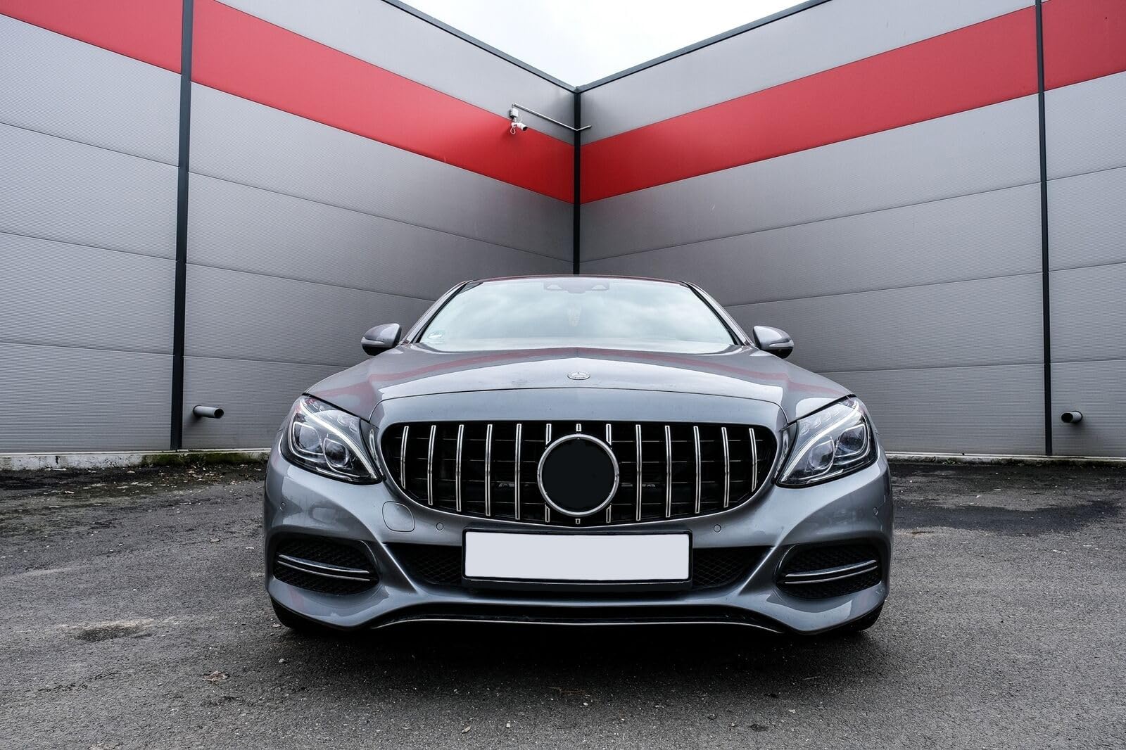 Calandra Panamericana Per Mercedes Classe C W205/S205/C205 - Nero Con Barre Cromate, Predisposizione Per Fotocamera 360°